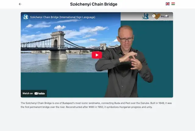 a screenshot of the Sign Tours Hungary homepage showing a location of Hungary Chain Bridge